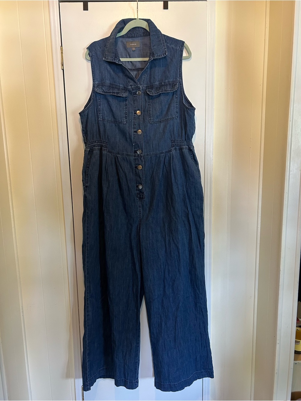 Torrid Dark Blue Denim Wide Leg Jumpsuit - TALL Inseam!